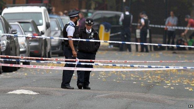 Police at the scene in Shepperton Road