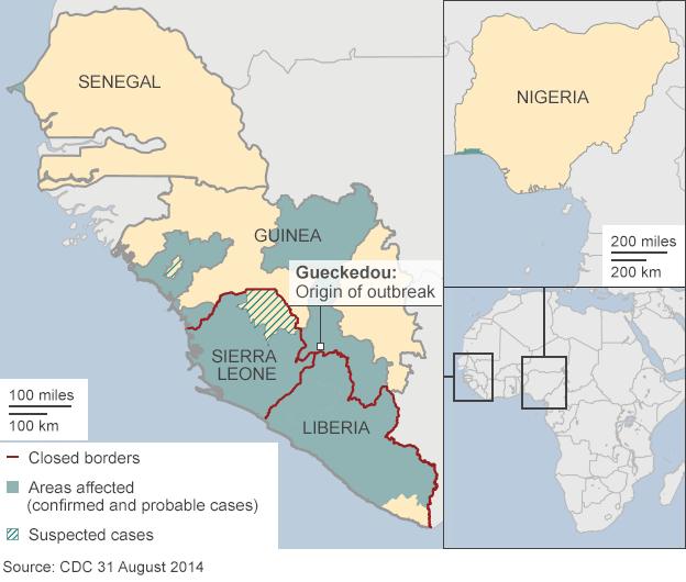 Map: Ebola outbreak in West Africa