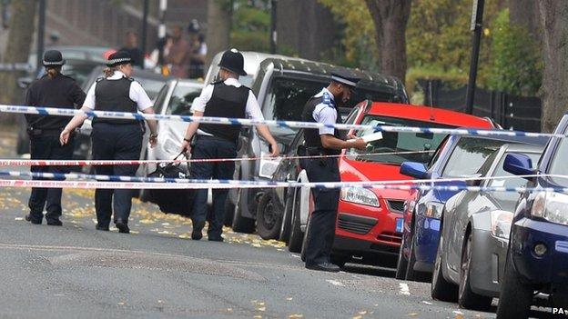 Police at the scene in Shepperton Road