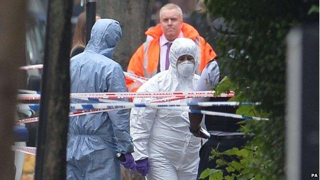 Police at the scene in Shepperton Road