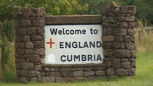 Border sign between Scotland and Cumbria