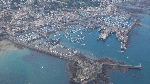 Guernsey's St Peter Port Harbour seen from the air