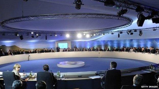 The huge table for the Nato summit at Celtic Manor