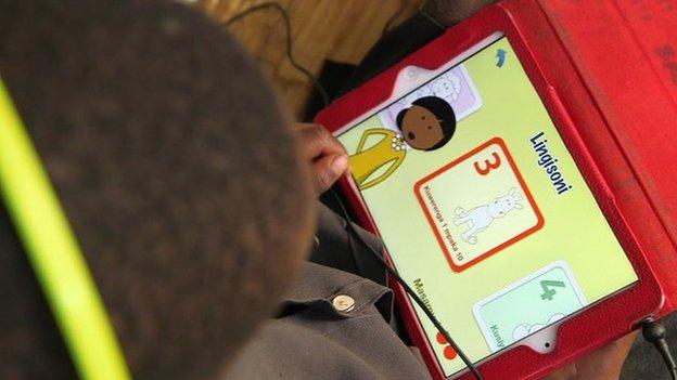 Child in Malawi using app