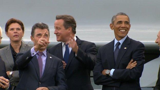 Leaders watching flypast