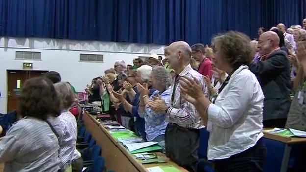 Green Party delegates applaud Ms Bennett after her speech