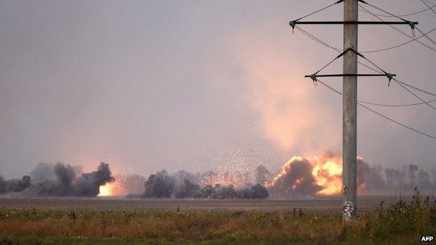 View of the outskirts of Mariupol on 4 September