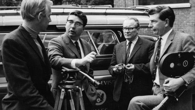 Dewi Griffiths (centre), executive producer, with the BBC film unit who covered the British Lions of South Africa Tour in May 1968