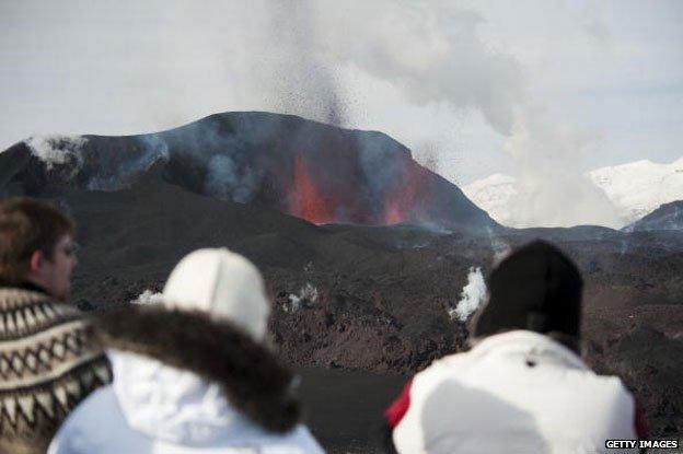 People looking at Eyjafjallajokull