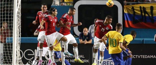 Neymar scores the winning goal for Brazil in their 1-0 friendly victory over Colombia.