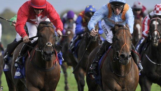 G Force (right) wins the Betfred Sprint Cup at Haydock