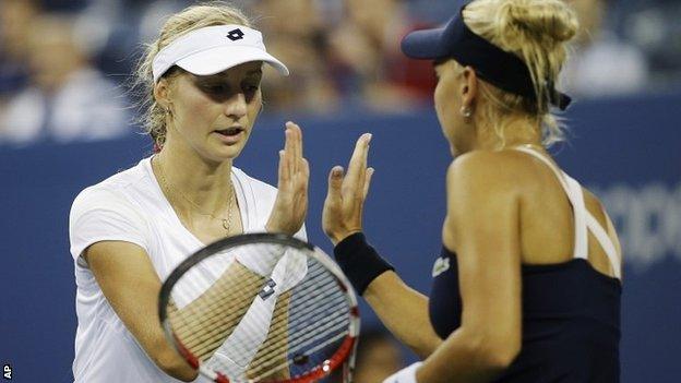 Ekaterina Makarova, left, and Elena Vesnina, of Russia