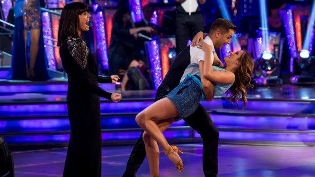 Claudia Winkleman (left) with Caroline Flack and Pasha Kovalev