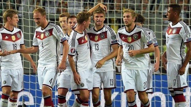 Germany celebrates Thomas Muller's goal