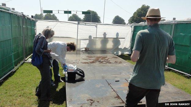 Samples were collected from backstage at the festival urinals