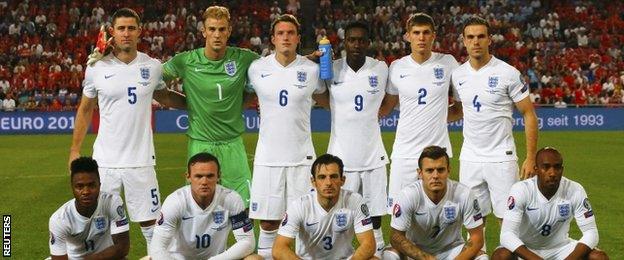 England team line up at St Jakob-Park