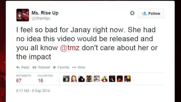 Tweet from Ms. Rise Up expressing sympathy for Janay Palmer