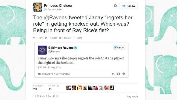 Tweet by Princess Chelsea condemning an earlier Baltimore Ravens tweet