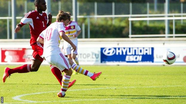 Ryan Gauld nets the opening goal for Scotland Under-21s in Luxembourg