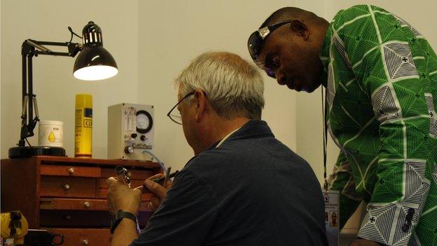 Flute being repaired