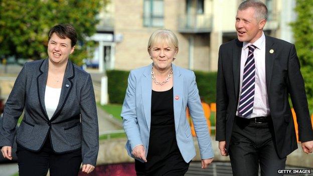 Tory leader Ruth Davidson, Labour leader Johann Lamont and Lib Dem leader Willie Rennie