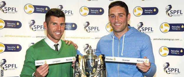 Livingston assistant manager Mark Burchill and Stranraer captain Frank McKeown