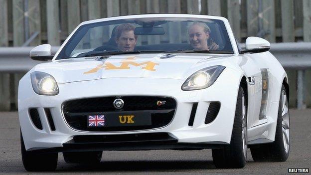 Prince Harry in a Jaguar F-Type