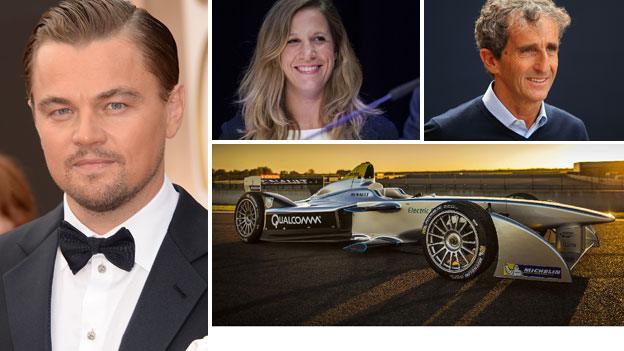 (left to right) Leonardo di Caprio, Michela Cerruti and Alain Prost