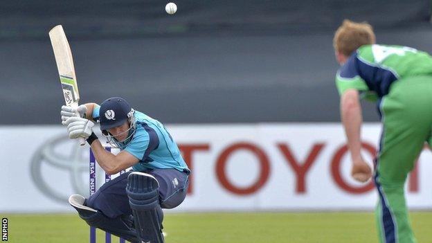 Scotland's Richie Berrington ducks from a high ball in the second ODI