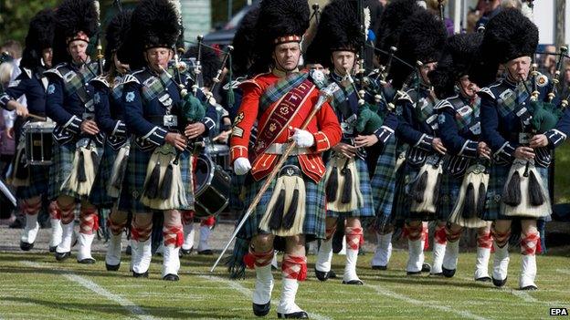 Bagpipers perform at the Highland Games, September 2014