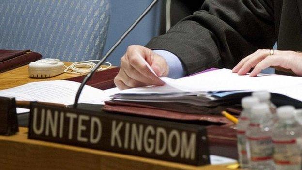 Close-up of UK seat at the UN