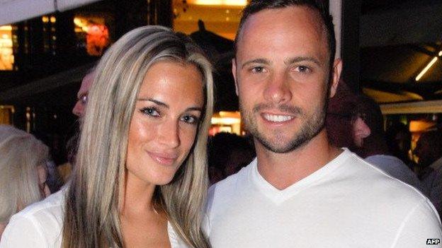 Olympic sprinter Oscar Pistorius posing next to his girlfriend Reeva Steenkamp, Johannesburg, South Africa (26 January 2013)