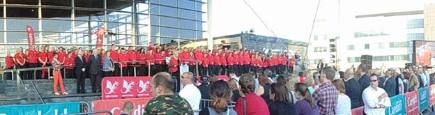 The different sports and athletes were called to the Senedd steps in turn to be presented to the crowd