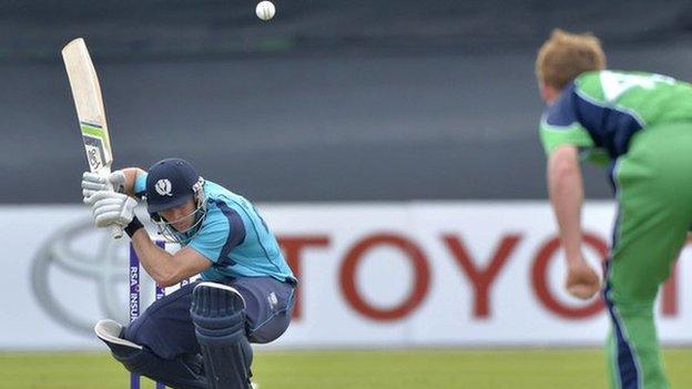 Scotland's Richie Berrington ducks from a high ball in the second ODI