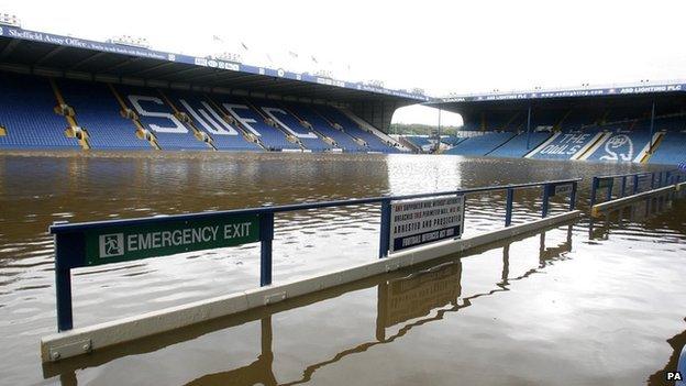 Flooding at Sheffield Wednesday's Hillsborough football ground