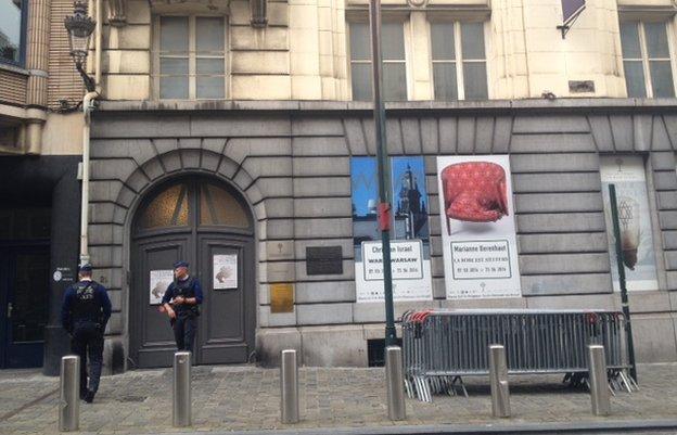 Guards outside Brussels Jewish Museum