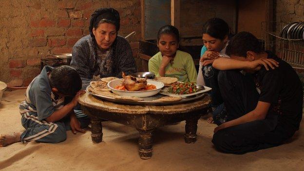 A family eating at their table