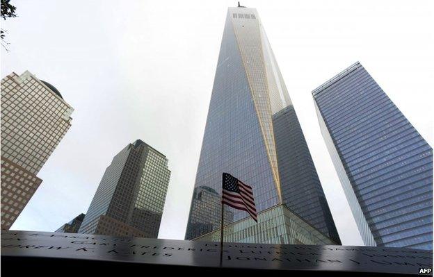 A flag at 9/11 memorial