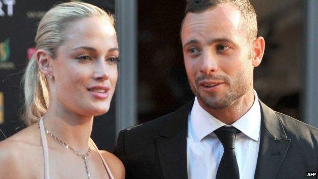 South African Olympic sprint star Oscar Pistorius and his girlfriend Reeva Steenkamp - November 2012