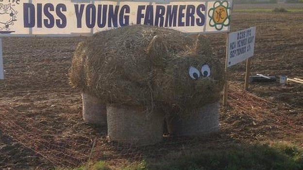 A pig made out of hay bales