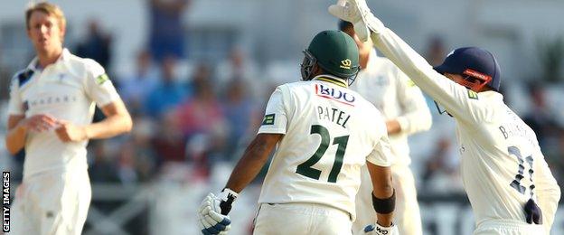 Samit Patel is stumped by Jonny Bairstow