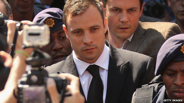 Oscar Pistorius leaves court. 12 Sept 2014