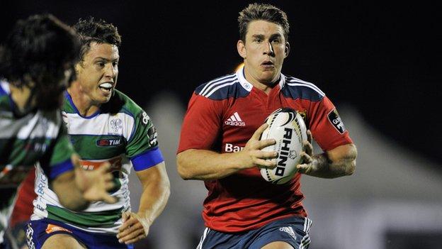 Munster fly-half Ian Keatley is on the burst at the Stadio di Monigo