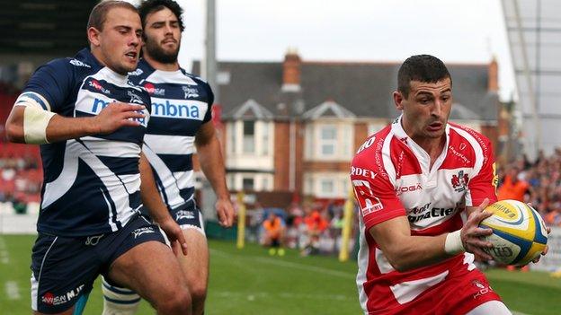 Jonny May scores for Gloucester against Sale