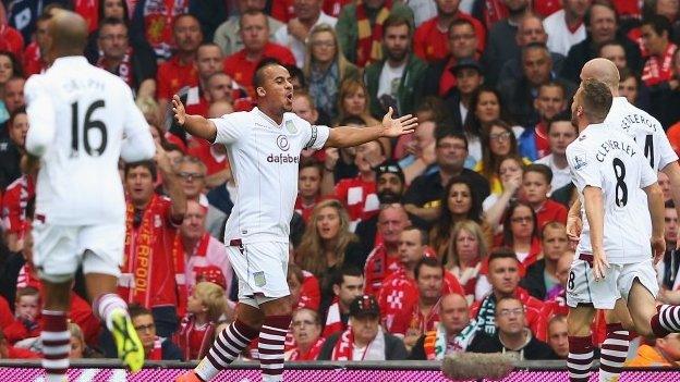 Aston Villa celebrate Gabriel Agbonlahor's goal