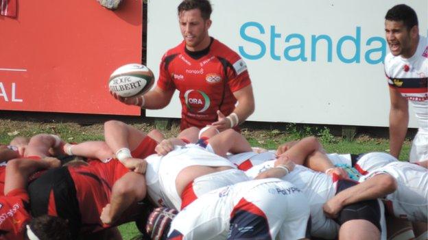 Scrum between Jersey and Doncaster Knights 2014