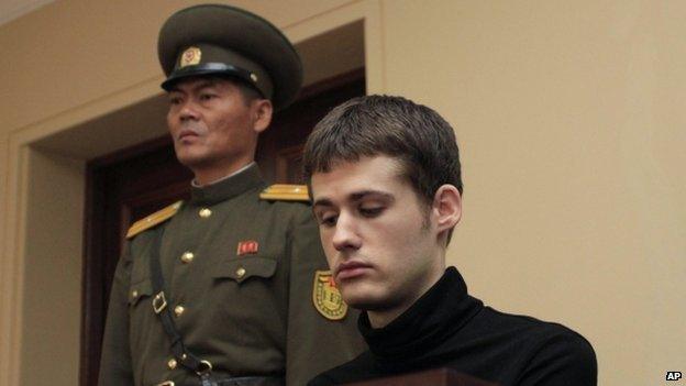 Matthew Miller in the dock at the Supreme Court during his trial in Pyongyang, North Korea, on 14 September 2014.