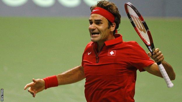 Switzerland's Roger Federer celebrates his win