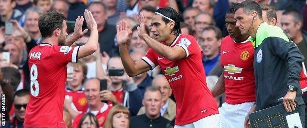 Radamel Falcao comes on for Juan Mata