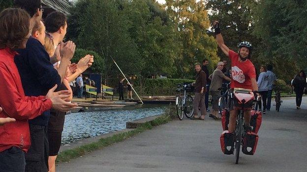 Peter Dudfield arriving in Cambridge